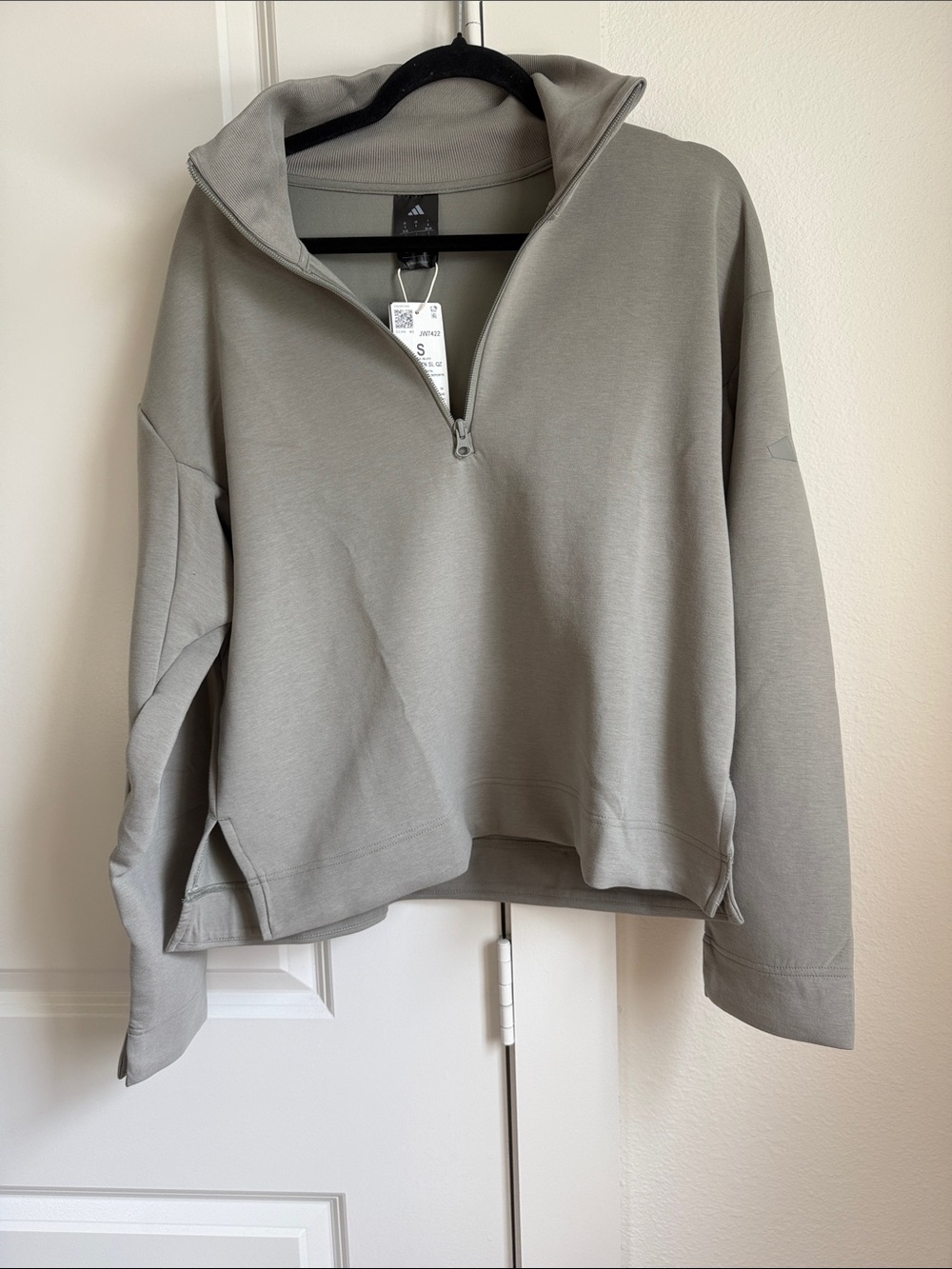 Adidas Women’s Quarter Zip Pullover Hoodie In Color Silver Pebble Size Small NWT